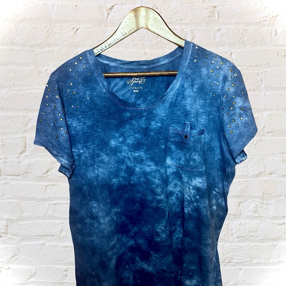Style & Co. Blue Short Sleeve Tie-Dye Tee